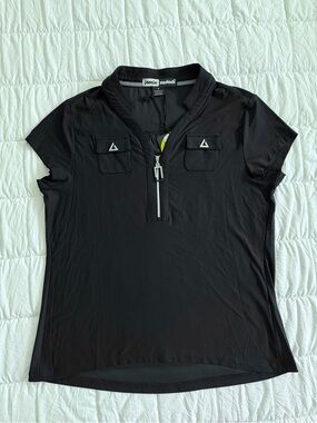 {Jamie Sadock} Black Short-Sleeve Zip Polo Collared Golf Athletic Top | M